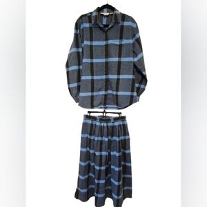 Alain Toussaint Vintage Cotton Blue and Black Plaid Shirt and Skirt Set Size 16